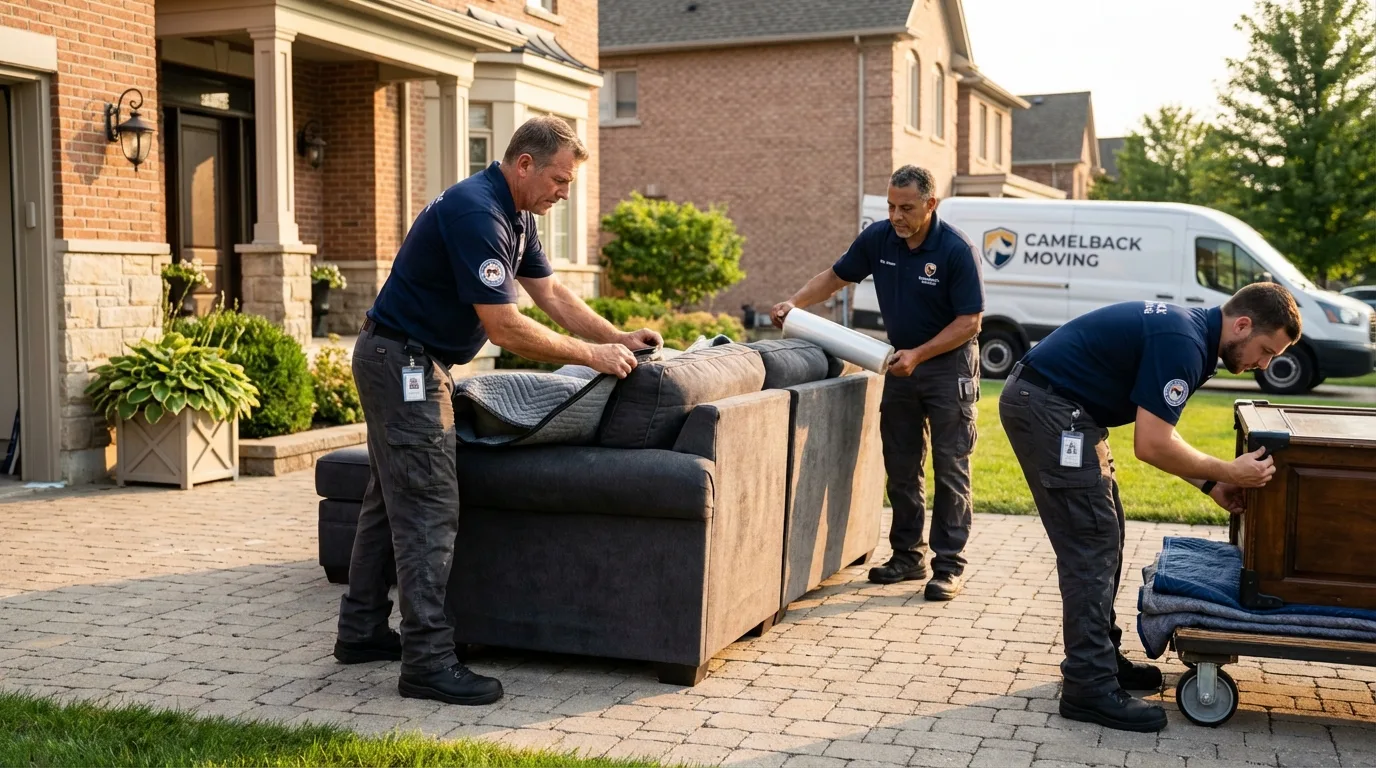 Large estate moving crew wrapping furniture in New Castle, IN